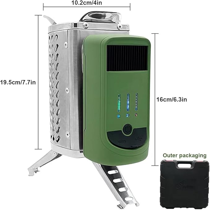 Wood Burning Electricity Generating USB Charging Camping Stove for Outdoor Adventures(Green)