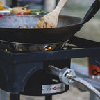 GasOne Propane Single Burner Camp Stove with High Temp Paint & Red QCC Steel Braided Regulator with Height Adjustable Leg