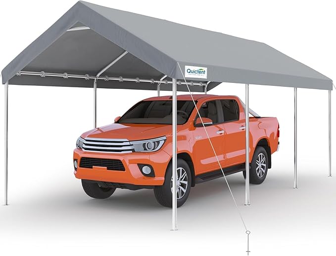 Quictent 10x20 ft Heavy Duty Carport Canopy Galvanized Car Tent Outdoor Garage Boat Shelter with Reinforced Structure, with Hanging Edge - Gray