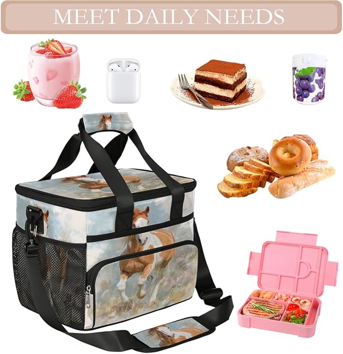 Watercolor Animals Horse Soft Cooler Bag Insulated Lunch Box for Men & Women, Large Leakproof Lunch Bag Portable Beach Cooler for Work, Picnic, Road Trips,Fishing, Travel, Camping,A-18