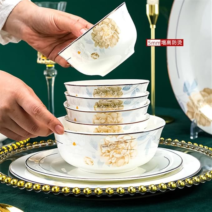 European Chopsticks Bone China Tableware Set Dishes Set 58 Pieces