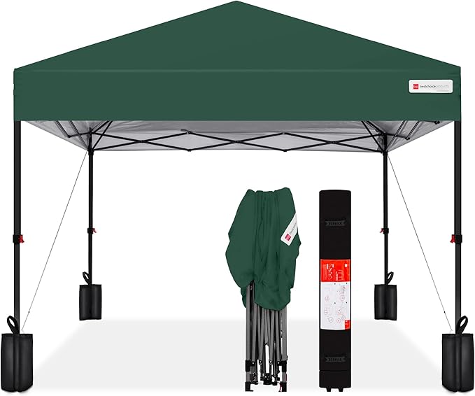 Best Choice Products 10x10ft Pop Up Canopy Tent, Outdoor Shade, 1 Person 1 Minute Set Up, Carry Case, 4 Weight Bags - Dark Green
