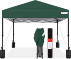 Best Choice Products 10x10ft Pop Up Canopy Tent, Outdoor Shade, 1 Person 1 Minute Set Up, Carry Case, 4 Weight Bags - Dark Green