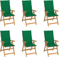 Patio Chairs 6 pcs,Outdoor Folding Chair,Lounge Chair,Portable Camping Chair,Tanning Chairs for Outside,Garden Chair,for Outdoor Patio, Campsite, or Yard, with Green Cushions Solid Teak Wood