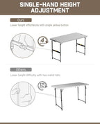 FanttikOutdoor Folding Table 4 Foot, Effortless Quick Adjustable Height Foldable Small Card Table, Fixing Lock, Stable for Party Dining Events Picnic Indoor Outdoor Camping, 1 Pack, Zeta X4 Pro Grey