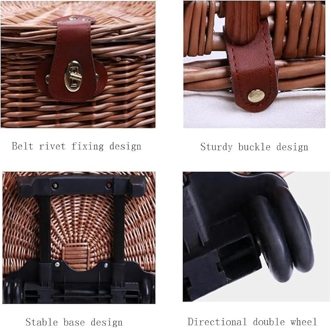 Outdoor Camping Picnic Basket Multifunctional Pull Rod Rattan Roller Basket with Tableware for Convenient Picnics
