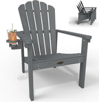 Stackable Adirondack Chair, HDPE All-Weather Adirondack Chairs - Durable and Space Saving, Plastic Outdoor Fire Pit Chairs with Cup Holder,Grey