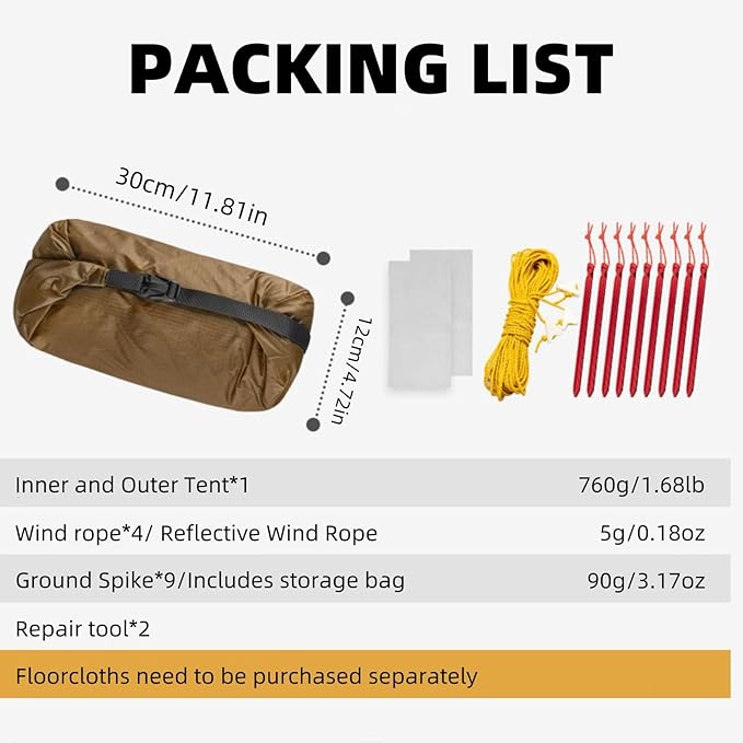 3FULGEAR Ultralight Tent for Backpacking, LANSHAN 1 Trekking Pole Tent 1 Person 3/4 Season Lightweight Easy Set Up Double Layer Shelter Waterproof Tents for Camping Hiking Outdoor Mountaineering