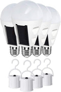 4 Pack LED Solar Emergency Light Bulbs for Home Power Failure, E26/E27 7W Rechargeable Battery Backup Bulb, Hurricane Supplies for Home, White Daylight 6000k Outdoor Hiking Camping Light
