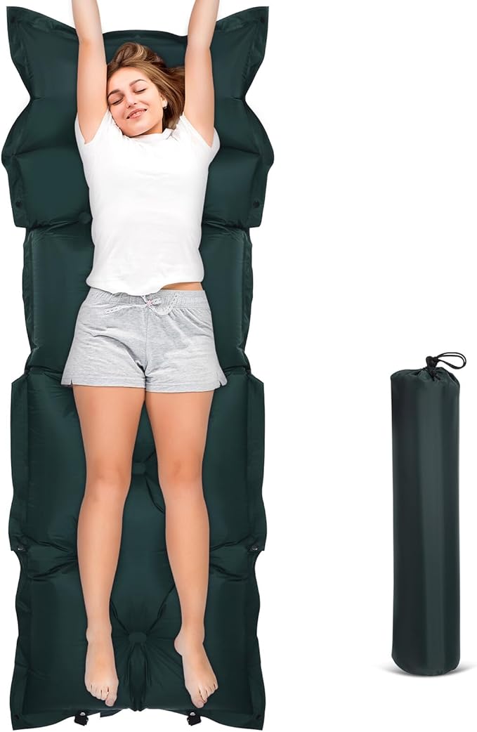 TOYANDONA Self-Inflating Camping Sleeping Mat Air Sleeping Pad Military Green 185x60x2.5cm Lightweight Portable Inflating Air Mattress for Outdoor Hiking and Travel