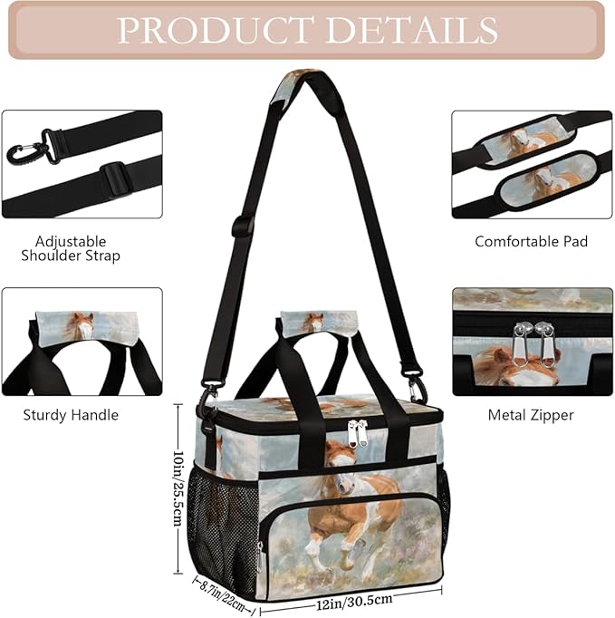 Watercolor Animals Horse Soft Cooler Bag Insulated Lunch Box for Men & Women, Large Leakproof Lunch Bag Portable Beach Cooler for Work, Picnic, Road Trips,Fishing, Travel, Camping,A-18