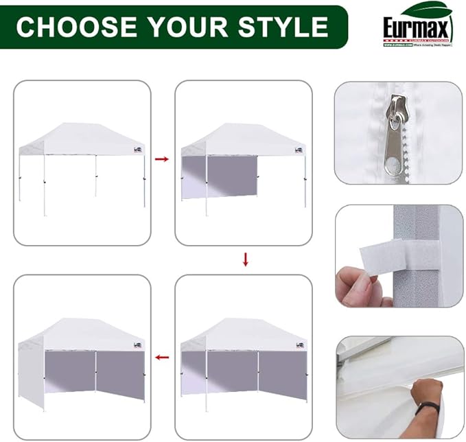 Eurmax USA 10'x15' Pop-up Canopy Tent Commercial Instant Canopies with 4 Removable Zipper End Side Walls and Roller Bag, Bonus 4 SandBags(Khaki)