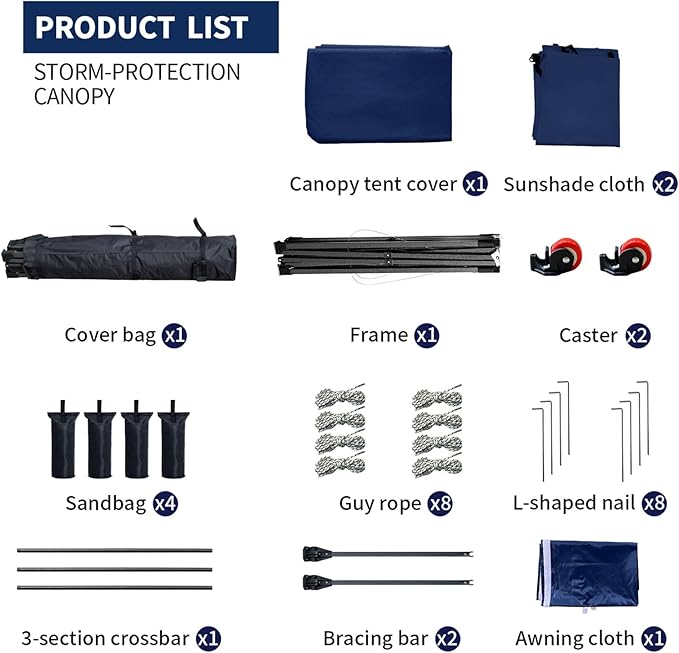 Pop up Canopy Tent with Awning Easy up Canopy with Wheel Bag Heavy Duty Waterproof Canopy Commercial Gazebo Tent for Outdoors Parties Vendors (Navy Blue)