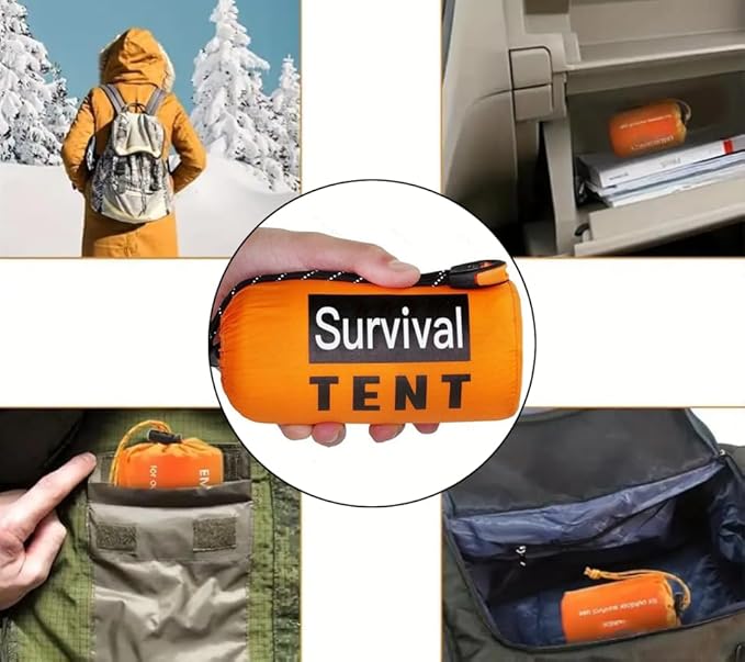 Orange Emergency Survival Tent - 2 Person Tube Tent with Survival Whistle & Paracord