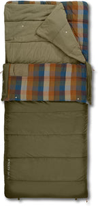 Kelty Wayback Flannel Lined Sleeping Bag, Built in Blanket, Traditional Rectangle Shape, Organic Flannel Cotton Liner, Dual Locking Slide Zips