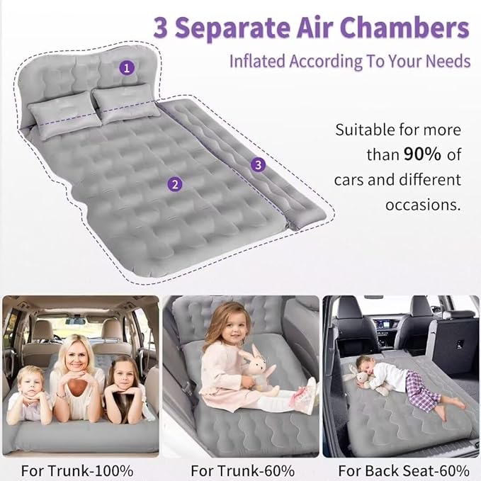 SUV Air Mattress - Thickened and Double Air Mattress Sided Flocking Travel Inflatable Car Mattress Bed with Electric Air Pump and 2 Pillows, Car Sleeping Bed for Home Outdoor and Travel