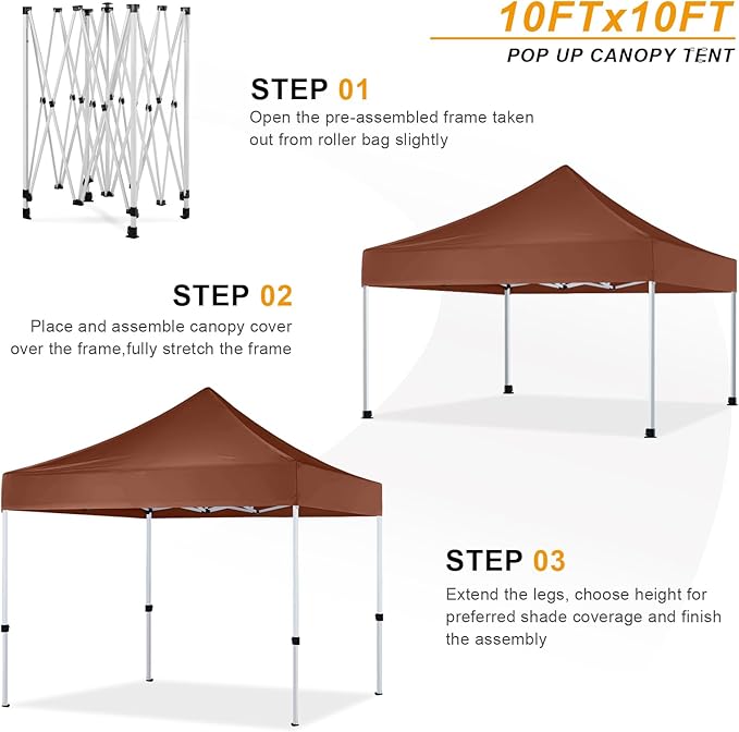 HLong 10x10 Heavy Duty Pop-Up Canopy Tent Commercial Grade, Brown