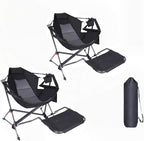 Hammock Chair, Hammock Camping Chair with Removable Footrest, Rocking Chair Outdoor, Camping Chair Swing, Hammock with Stand, Carry Bag, Cup Holder (2 Pack)