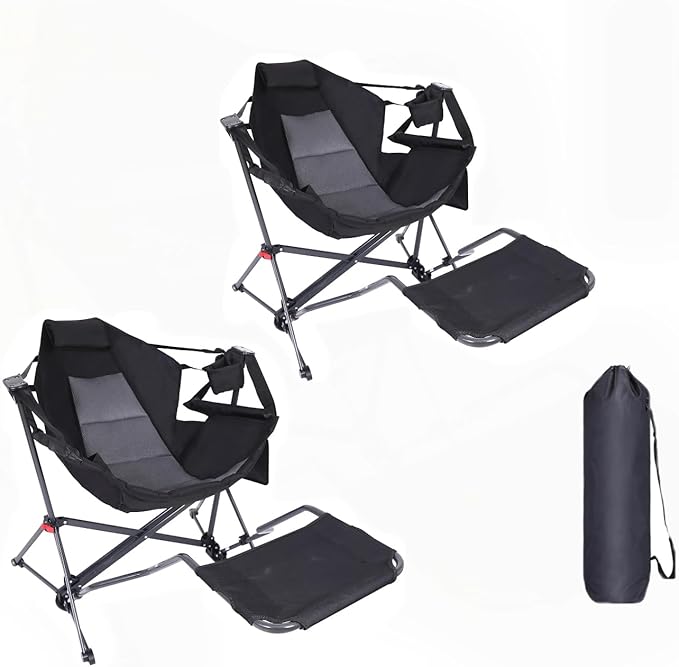 Hammock Chair, Hammock Camping Chair with Removable Footrest, Rocking Chair Outdoor, Camping Chair Swing, Hammock with Stand, Carry Bag, Cup Holder (2 Pack)