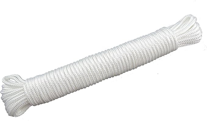 (1/8 inch)3mm Nylon Rope 100 feet Solid Braid,Multipurpose Braided Utility Cord Line,High Strength White Utility Rope Cord Nylon Twine,Commercial, Anchors,Crafts,Blocks,Pulleys,Towing,Cargo,Tie-Downs