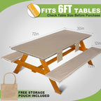 Picnic Table Cover with Bench Covers Vinyl Elastic Edges Fitted Rectangle Seat Tables Waterproof 3-Piece72X30in Set Outdoor Rectangular Folding Backing Tablecloth for Camping Over Size