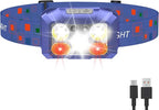 Headlamp Rechargeable LED, 800 Lumens with Red & White Light, 8 Modes, Motion Sensor, USB-C Charging, IPX4 Waterproof (1, Blue)