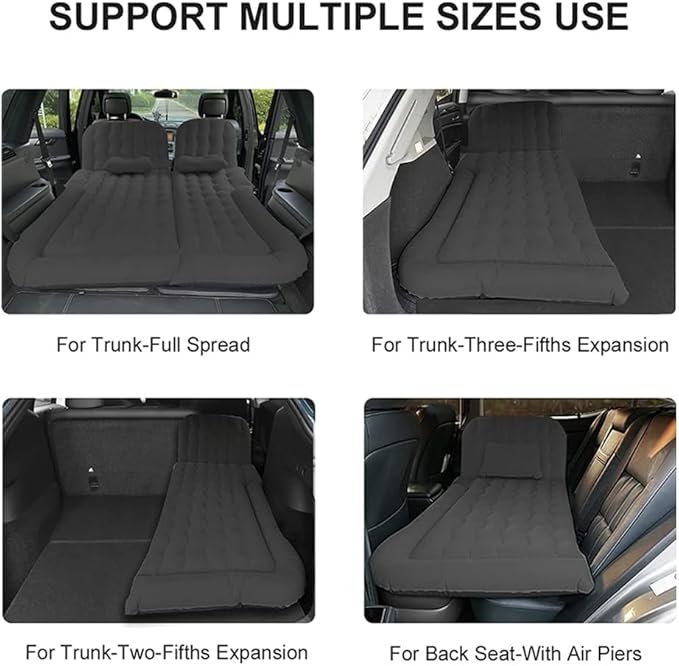 Vikuces® SUV Air Mattress Car Camping Travel Bed, Car Air Mattress Back Seat Bed,Thickened Inflatable Mattress with Two Air Pillow, Full Size Blow Up Sleeping Pad(Black)