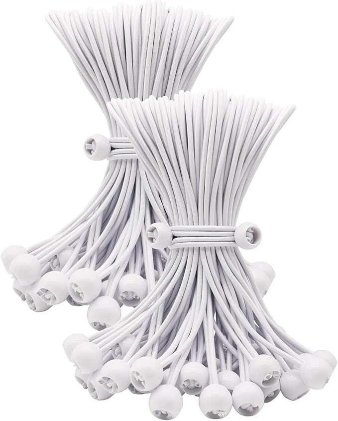 Bungee Cord with Ball 100 Pcs, 10 Inch Bungees Balls Heavy Duty Outdoor Tent Accessories for Camping Tarp, Canopy and Fixings (White)