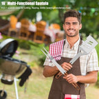 31pcs BBQ Grill Accessories Gifts for Men Dad, Heavy Duty Grilling Tools Gift Set for Father‘s Day, Stainless Steel BBQ Utensils Kit with Mats, Grill Brush in Carrying Bag Brown