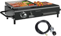 BESTFIRE Tabletop Propane & Charcoal Grill Combo, 70,000 BTU Dual Fuel Flat Top Griddle, 2 Side Shelves & Cast Iron Cooking Area – Compact BBQ Grill for Patio, Camping, and Small Outdoor Spaces
