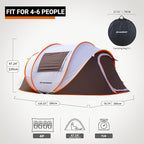 EchoSmile Instant Pop Up Camping Tent, 2/4/6 Person, Easy Setup Tent, Water Resistant Dome, Portable with Carry Bag