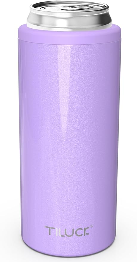TILUCK Skinny Can Cooler for Slim Beer & Hard Seltzer, Stainless Steel, Doucle-Walled Stainless Steel Insulated Slim Cans, Standard 12 oz (Lavender)
