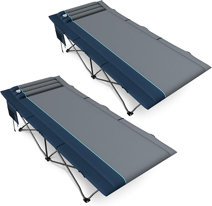 TIMBER RIDGE Extra Wide Heavy Duty Camping Cot for Adult, Easy Set Up Oversized Sleeping Cot with Carry Bag for Camping, Travel and Outdoors, Support up to 450lbs, Blue, 2 Pack