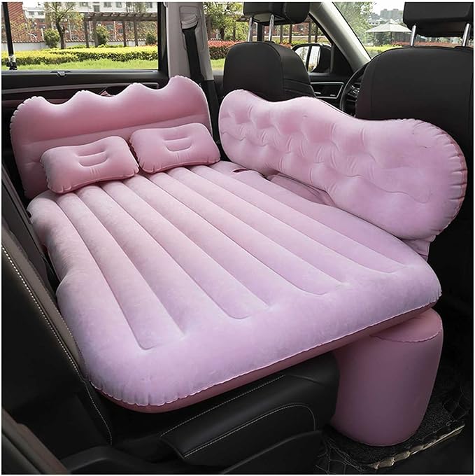 Bed Car Mattress Camping Mattress, Inflatable Thickened Car Air Bed with Air Pump Portable Sleeping Pad Mattress for Home Car Travel Camping,Pink