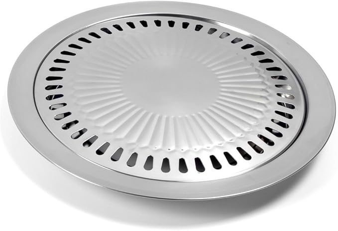 Korean Style Stovetop,Stainless Steel Non-Stick Roasting Round Barbecue Grill Pan for Indoor Outdoor Camping BBQ, Cooking Delicious Roasting Food(30cm x 30cm x 2.8cm)