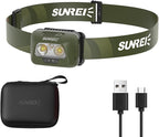 SUNREI Rechargeable Headlamp, Red Led Headlamp, 2200mAh Battery, Motion Sensor, Stepless Dimming, IPX6 Waterproof, 6 Light Modes, Type-C, Lightweight Outdoor Headlamp for Camping, Hiking, Running