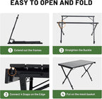 TIMBER RIDGE Folding Camping Table Adjustable Height, 4-6 Person Lightweight Aluminum Roll-up Table for Camping Outdoor Picnic BBQ Backyard Party Support 220 lbs, Black