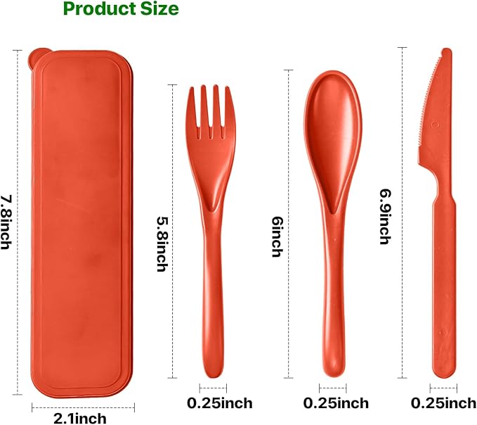 Travel Utensils Set with Case, 8 Sets Camping Utensils Reusable Wheat Straw Utensils Set With Case, Knife Spoon and Fork Set for Lunch Box