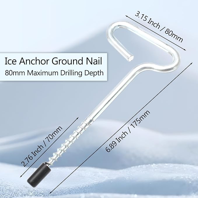 Universal Ice Anchor Tool Ice Anchor Drill Adapter Kit, 1 Ice Fishing Shelter Stake Nail 1/4" Adapter, Ice Fishing Accessories and Equipment, Ice Shanty Anchors for Ice Fishing Shelter Tent