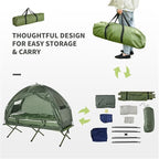 Camping Tent Cot, 4-in-1 Folding Tent Cot Combo with Mattress, Pillow, Sleeping Bag, Roller Carrying Bag, Off Ground Travel Camp Cot for Hiking, Backpacking, Picnic