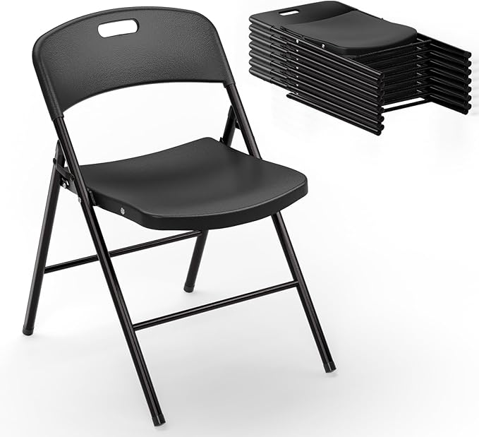 VINGLI Folding Chairs, Plastic Foldable Chair, Capacity up to 350 lbs, Portable Seating for Indoor Outdoor Events Parties Camping Work School Commercail (8, Black)