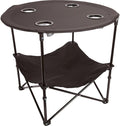 Preferred Nation | 2 Tier Folding Camping Table with 4 Mesh Cup Holders Black | Polyester with Metal Frame | Compact, Convenient Carry Case Included | Side Table for Tailgate