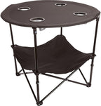 Preferred Nation | 2 Tier Folding Camping Table with 4 Mesh Cup Holders Black | Polyester with Metal Frame | Compact, Convenient Carry Case Included | Side Table for Tailgate