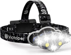 Victoper Rechargeable Headlamp, 8 LED High Lumen Bright Head Lamp with Red Light, Lightweight USB Head Light, 8 Mode Waterproof Head Flashlight for Outdoor Running Hunting Camping Gear, Black