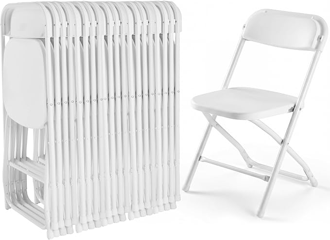 DUMOS Folding Chairs Sets of 20, 330lbs Plastic Stackable Home Dining Chairs, Portable Fold Up for Indoor Outdoor, Patio, Camping, Garden, Party (White)