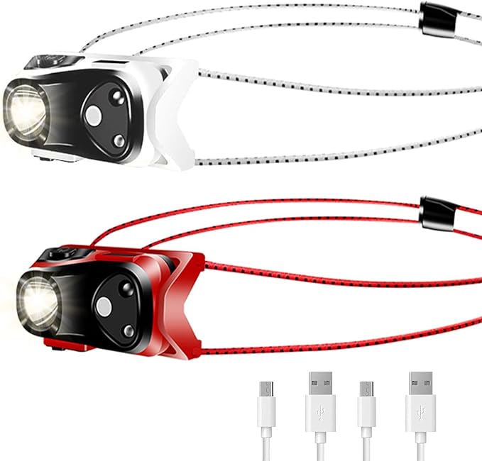 Headlamp Rechargeable 2PCS,1000 Lumen Ultra-Light Bright LED Headlight with White Red Light,Ultralight Waterproof Motion Sensor Head Lamp,4 Mode for Outdoor Camping Running