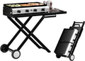ROVSUN 4 Burner Foldable Propane Griddle with Wheels & Enameled Tray, 40000 BTU Portable Flat Top Gas Grill with Electronic Ignition & Regulator for Outdoor Cooking Camping BBQ Tailgating Picnicking