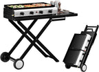 ROVSUN 4 Burner Foldable Propane Griddle with Wheels & Enameled Tray, 40000 BTU Portable Flat Top Gas Grill with Electronic Ignition & Regulator for Outdoor Cooking Camping BBQ Tailgating Picnicking