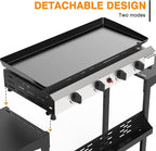 4 Burner Flat Top Grill, 30 Inch Stainless Steel Tabletop Portable Propane Griddle, 40,000 BTU BBQ Gas Griddle Flat Grill with Side Shelves for Camping