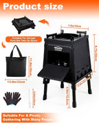 Portable Wood Burning Stove - Lightweight Cast Iron Camp Stove for Backpacking，A Small Size 8.9in * 8.9in * 8.7in Backpacking Camping Stove Kit (Black, Small)